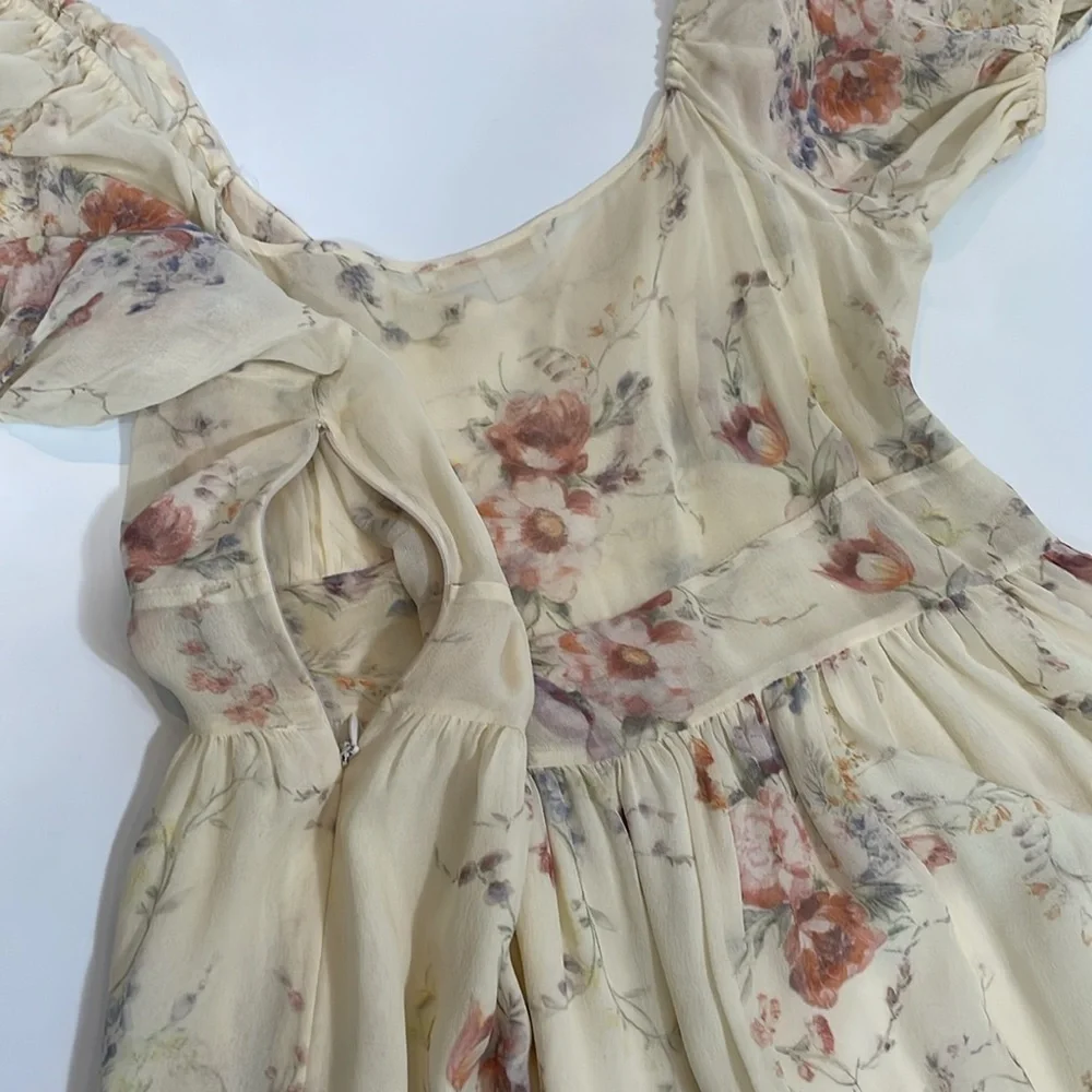 LoveShackFancy Angie Dress Size 6 Delicate Floral 100% Silk Maxi Dress - Picture 10 of 13